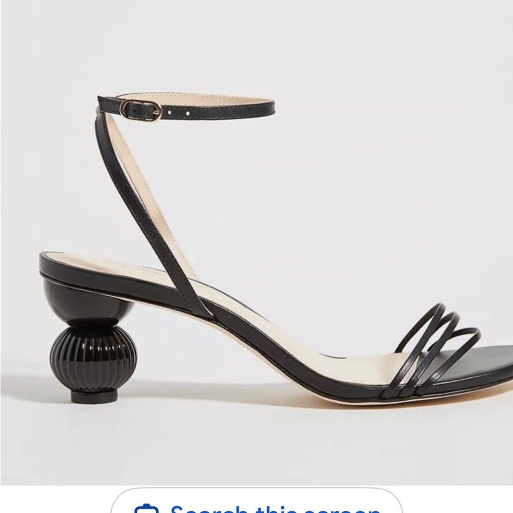 Guilhermina Anthropologie Sculptural Black Leather‎ Heeled Sandals